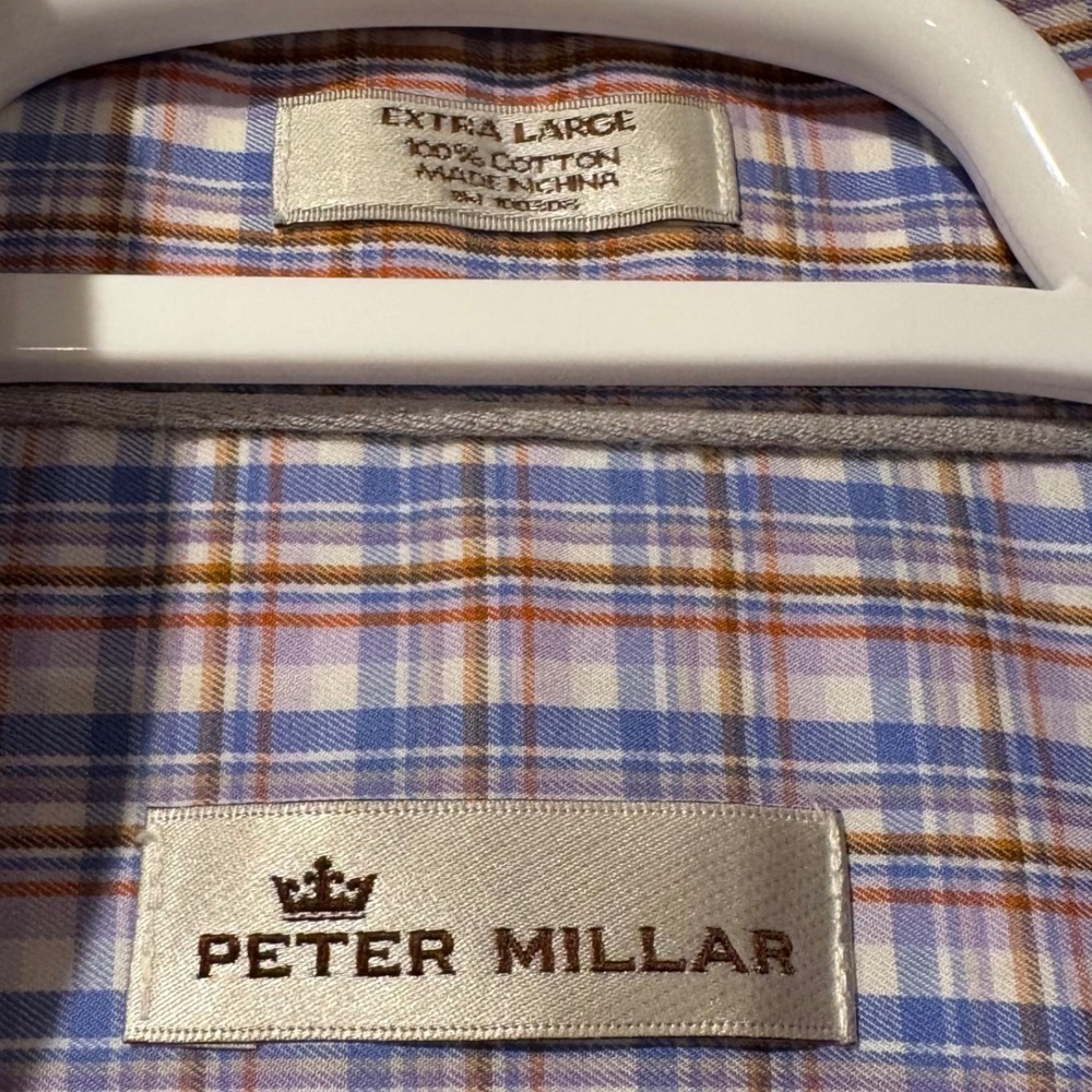 Peter Millar Mens XL Button Down Shirt Blue Purple Orange Plaid 100% Cotton LS - Picture 6 of 6